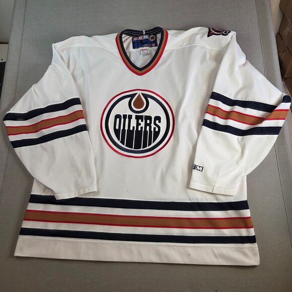 Vintage CCM Edmonton Oilers White NHL Hockey Jersey XXL Made in Canada - Picture 1 of 16